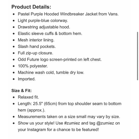 Odd Future Pastel Purple Hooded Windbreaker Jacket - Picture 5 of 10